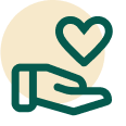 Icon of a hand and a heart above it